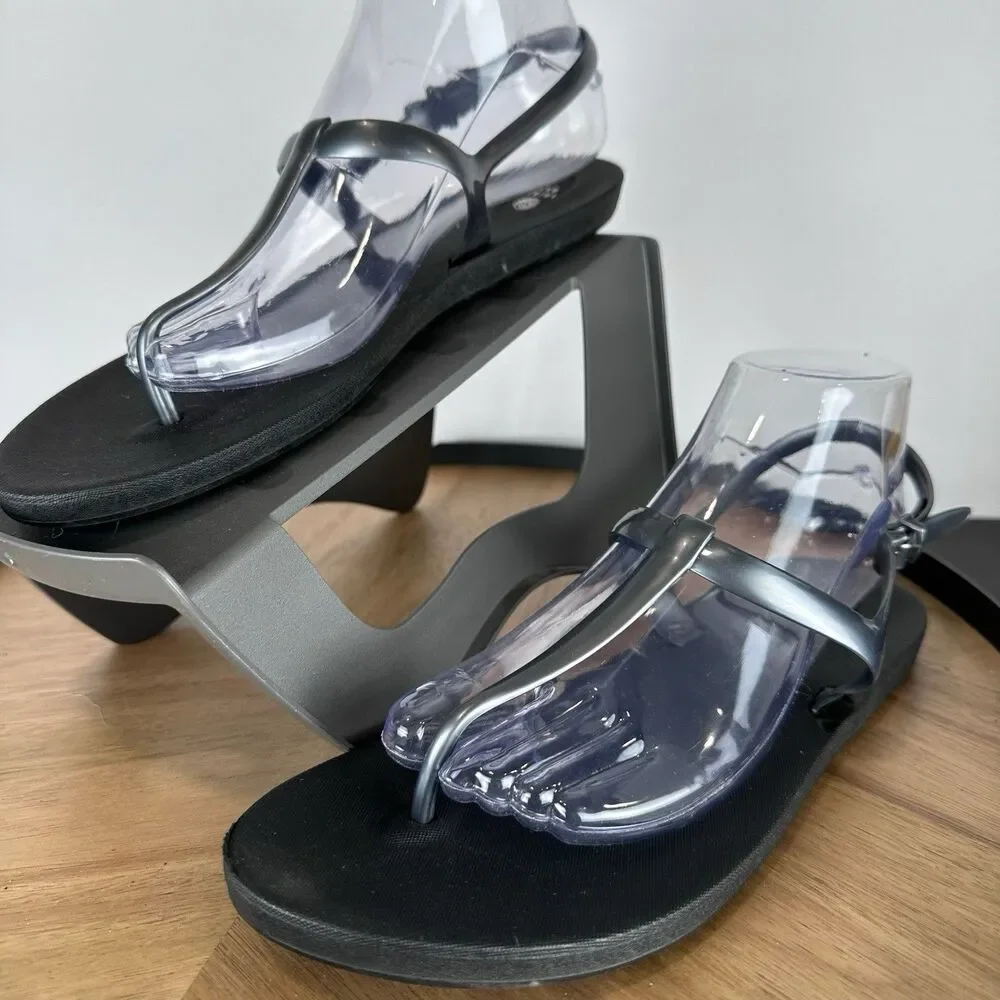 Third Oak Women Journey T Strap Black Strapoy Sandals US 9 Made In USA Recycled